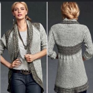 CABI Shadow Circle Shawl Collar Knit Sweater Open Cardigan SZ XS.
